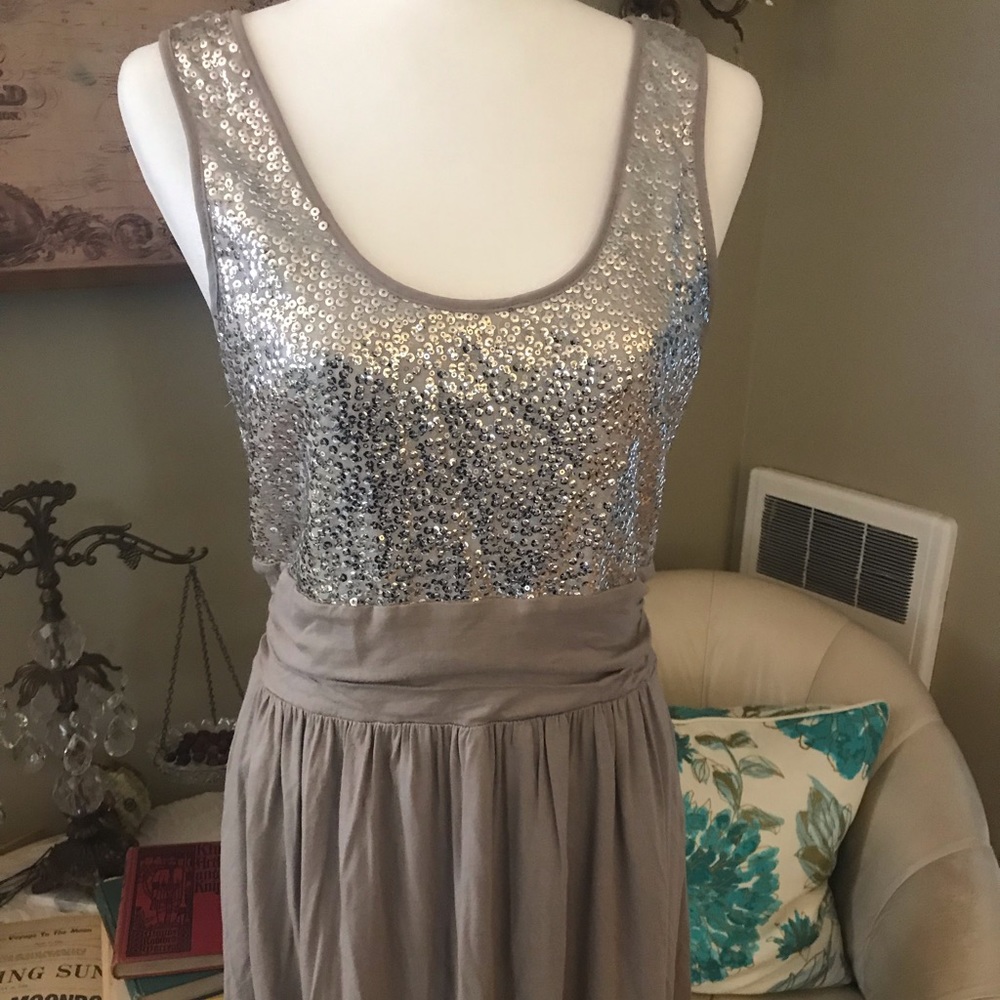 Sequin embellished tan colored dress